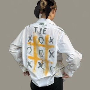 Hand-Painted Abstract Oversized Button-Up Shirt